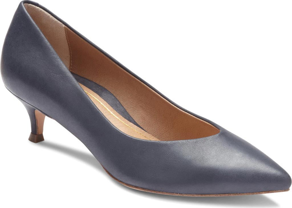 navy leather kitten heels
