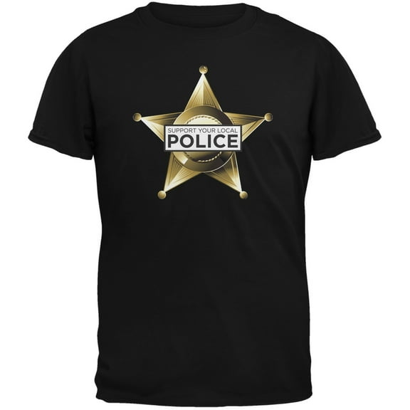 Support Your Local Police Star Badge Black Adult T-Shirt - Large