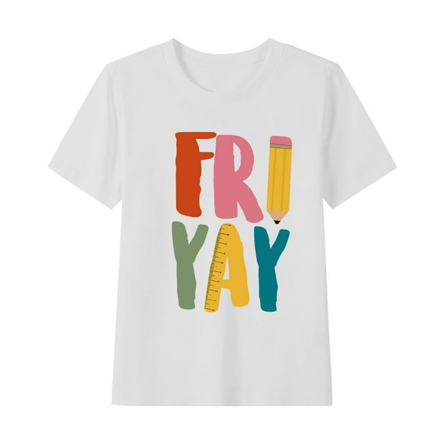 WRKEKC T-Shirts Garçons 1-12 Ans Imprimé Fryay Manches Courtes Col Rond Tenue Décontractée Enfants Tissu Doux Ajustement Confortable Tenue Quotidienne Été