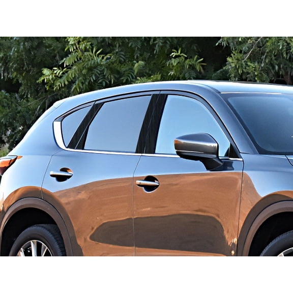 Rvinyl Pillar Post Window Trim Compatible with Mazda CX-5 2017-2023 - Aluminum (Brushed Black)