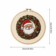 thumbnail image 3 of Christmas Cross Stitch Kit Santa Wreath Embroidery Pattern Round Hoop, 9.5 Inch Pre-Printed Canvas DIY Holiday Wall Decor for Adults, 3 of 5