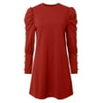 thumbnail image 3 of Women Fashion Solid Crew Neck Puffy Sleeve Button Long Sleeve Dress Midi Dress Long Sleeve Tunic Dress for Women Ladies Maxi Dress Loose Maxi Dress with Pockets Wrap Summer Dress for Women Womens Long, 3 of 4