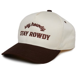 Funky Junque Two Tone Vintage Snapback Trucker Hat - Say Howdy Stay Rowdy - Brown/Beige