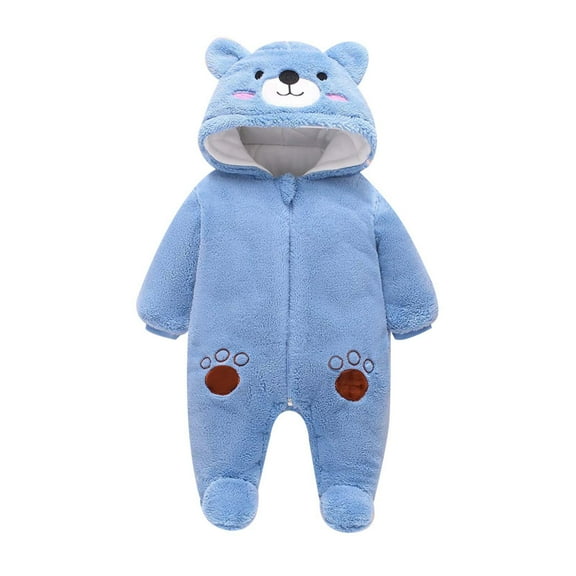 DHFJKG Baby Boys Girls Fuzzy Jumpsuits With Ears Hood Winter Cute Critter Shape Long Sleeve Zip Up Warm Footed Thickened Onesie 0-12 Months Lovely One-Piece