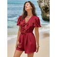 thumbnail image 2 of Romper Cicy Bell para mujer, bonito lazo en la parte delantera, cuello en V, manga abullonada, 2 of 7