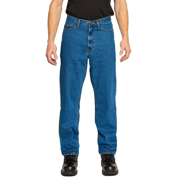 FULL BLUE 5 Pocket Denim Jeans, Straight Legs, Sits At Waist, Relaxed Thighs, Light Wash, 36x30
