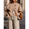 thumbnail image 6 of Women Casual Pea Coat Wool Short Jacket Fall Button Down Woolen Coat Crop Peacoat Camel Color L, 6 of 8