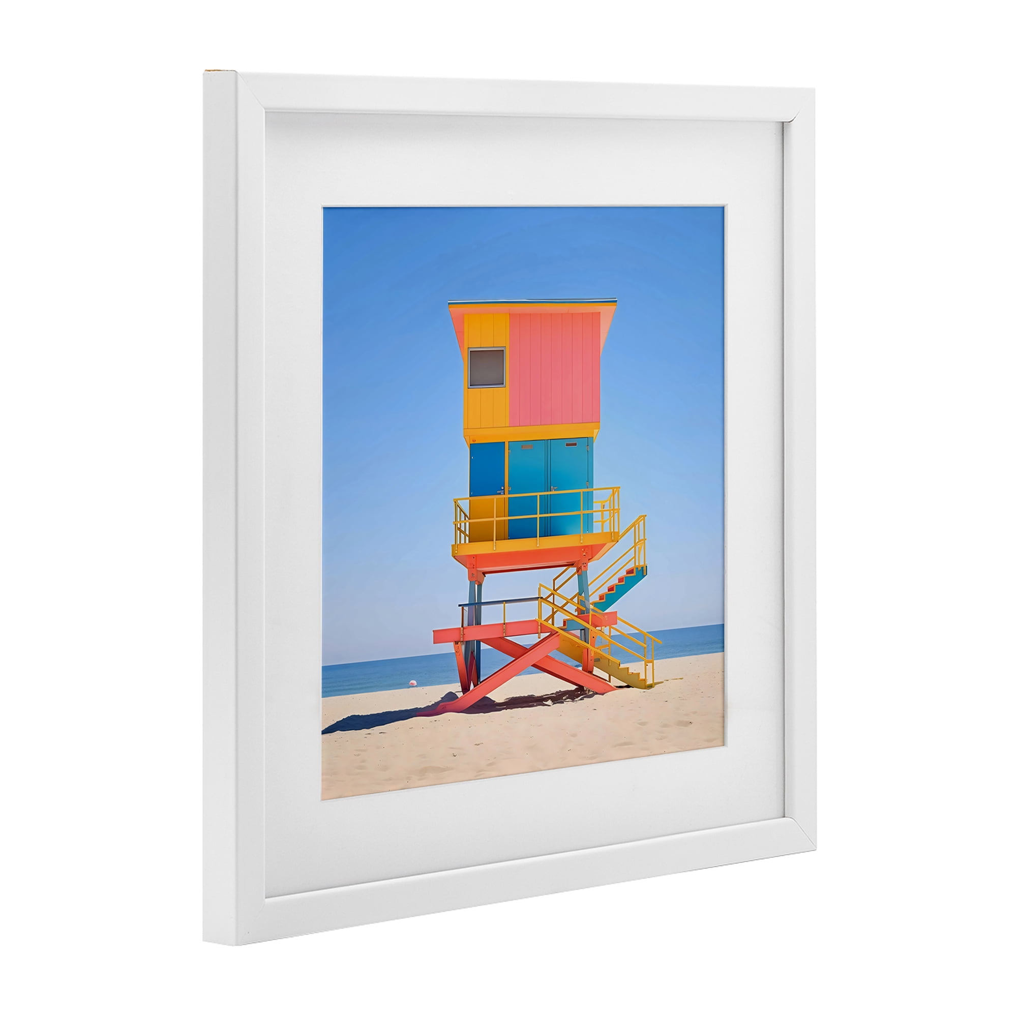 Stupell Industries Deco Lifeguard Tower on Beach White Framed Print Under Glass, design by Creative Studio