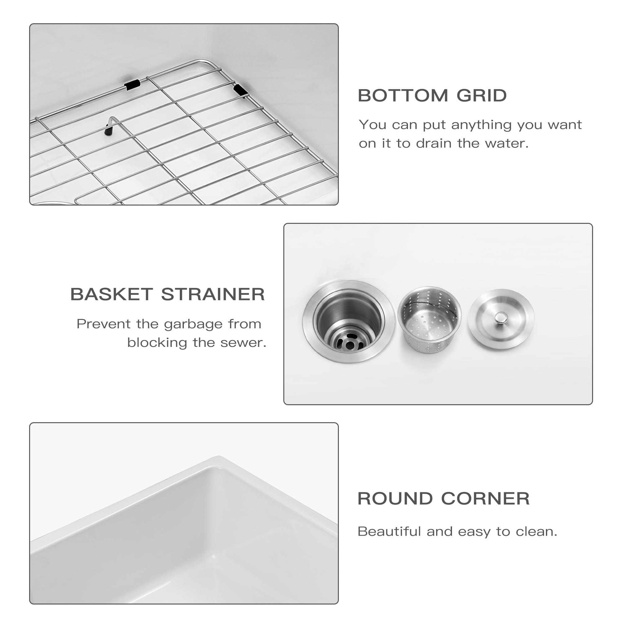 Farmhouse Sink Mocoloo 36" White Kitchen Fireclay Ceramic Porcelain Single Bowl Farmer Sink