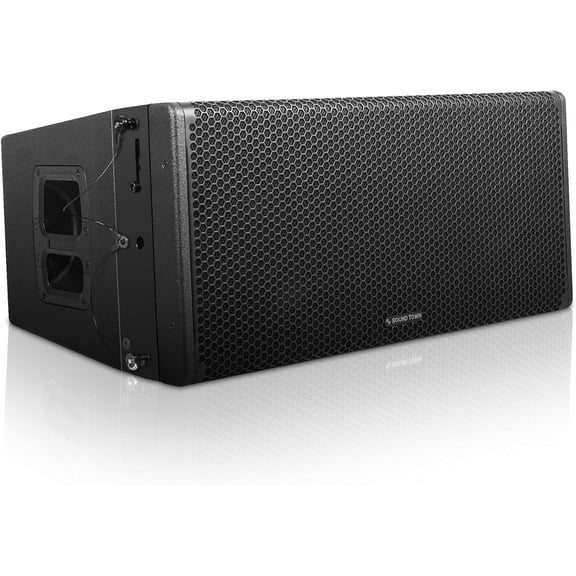Sound Town Dual 12-Inch Three-Way 3200 Watts Full-Range Variable Curvature Line Array Loudspeaker, with Coaxial Neodymium MF/HF, Neodymium LF, Plywood, Black (ZETHUS-212LMH)