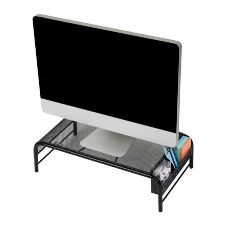 Mind Reader - Monitor Stand, Ventilated Laptop Riser, Desktop Organizer, Side Storage, Metal Mesh, 20"L x 11.5"W x 5.5"H - Black