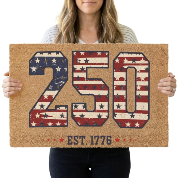 Natural Coir 250 EST 1776 American Flag Doormat, Patriotic Semiquincentennial Welcome Mat for Indoor, Outdoor, Entryway, Front Door, Patio, Garage, Porch, Non-Slip Floor Rug 18×30 INCH