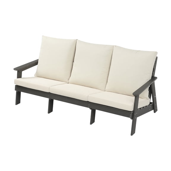 JERFIT 3-Person Outdoor Sofa Set with Cushions, All-Weather HDPE Patio Furniture for Garden, Poolside, Porch & Yard, Grey