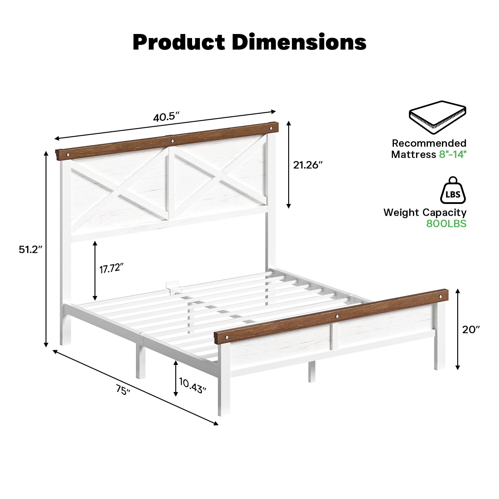 HOMRELEXA Farmhouse Bed Frame Twin Size with 51" Tall Headboard and Footboard, Platform Bed Frame, No Box Spring Needed, White