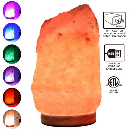 Himalayan Glow Multicolor USB Salt lamp (4-5lbs) with Wooden