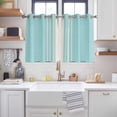 thumbnail image 2 of Aqua Beige Striped Kitchen Curtains Short 45 Inch Length, Modern Farmhouse Retro Lines Grommet Top Bedroom Living Room Curtains, Light Filtering Cafe Curtain Drapes 2 Panels Set 84''x45'', 2 of 9