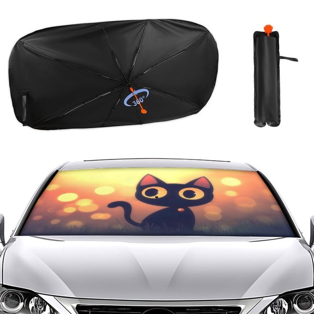 Fiesta del Gato Negro Sombrilla Solar para Auto - Protector de Parabrisas Plegable | Cortina Solar Delantero | Bloqueo UV y Aislamiento de Calor 133x73cm