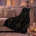 thumbnail image 6 of Gold Gothic Bats with Crescent Moons and Flourish Vines, Mystical Dark Academia Pattern for Bat Lovers, Halloween Gift, Cozy Flannel Blanket for Bedroom and Reading Nook, Elegant Home Decor, 6 of 9