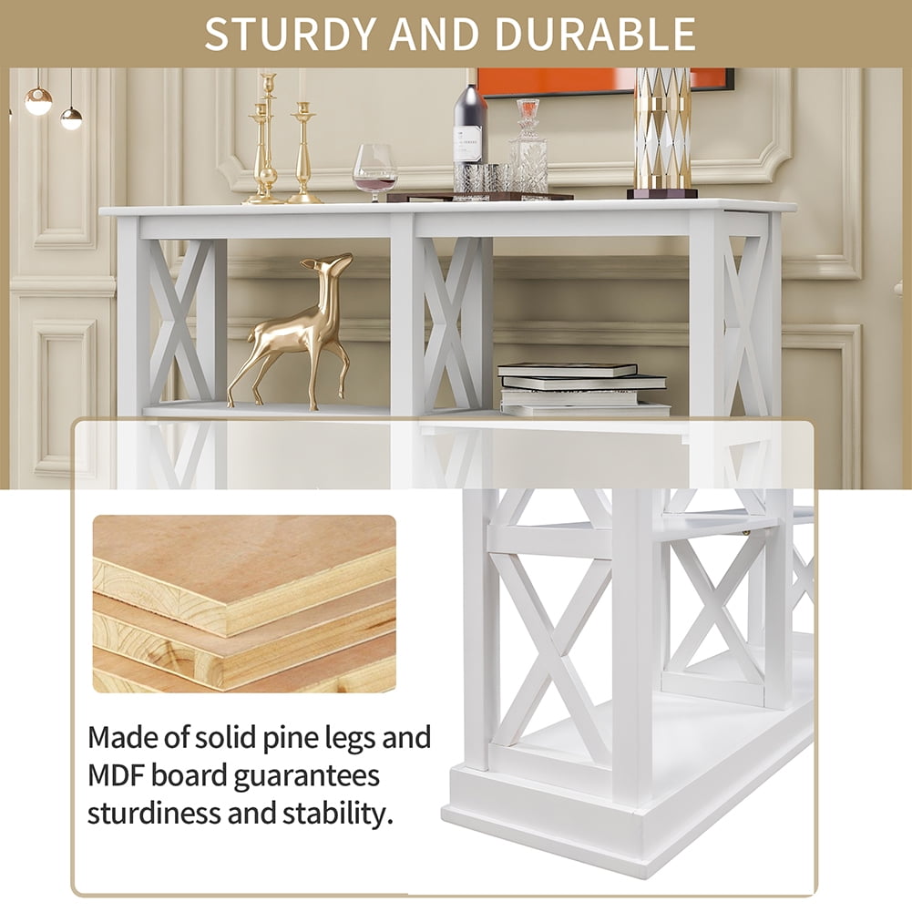 Private Jungle Console Table with 3-Tier Open Storage Spaces and “X” Legs, Narrow Sofa Entry Table (White) Private Jungle Console Table with 3-Tier Open Storage Spaces and “X” Legs, Narrow Sofa Entry Table (White)
