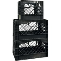 Juggernaut Storage Heavy-Duty Plastic Milk Crate Bundle 2-24QT 1-16QT Black
