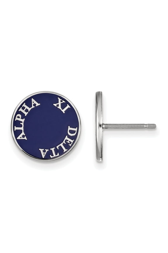 925 Sterling Silver Rh-plated LogoArt Alpha Xi Delta Enameled Post Earrings; for Adults and Teens; for Women and Men