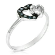 Vir Jewels 1/8 CTTW Blue Diamond Heart Ring .925 Sterling Silver with Rhodium Size 7 Female Adult