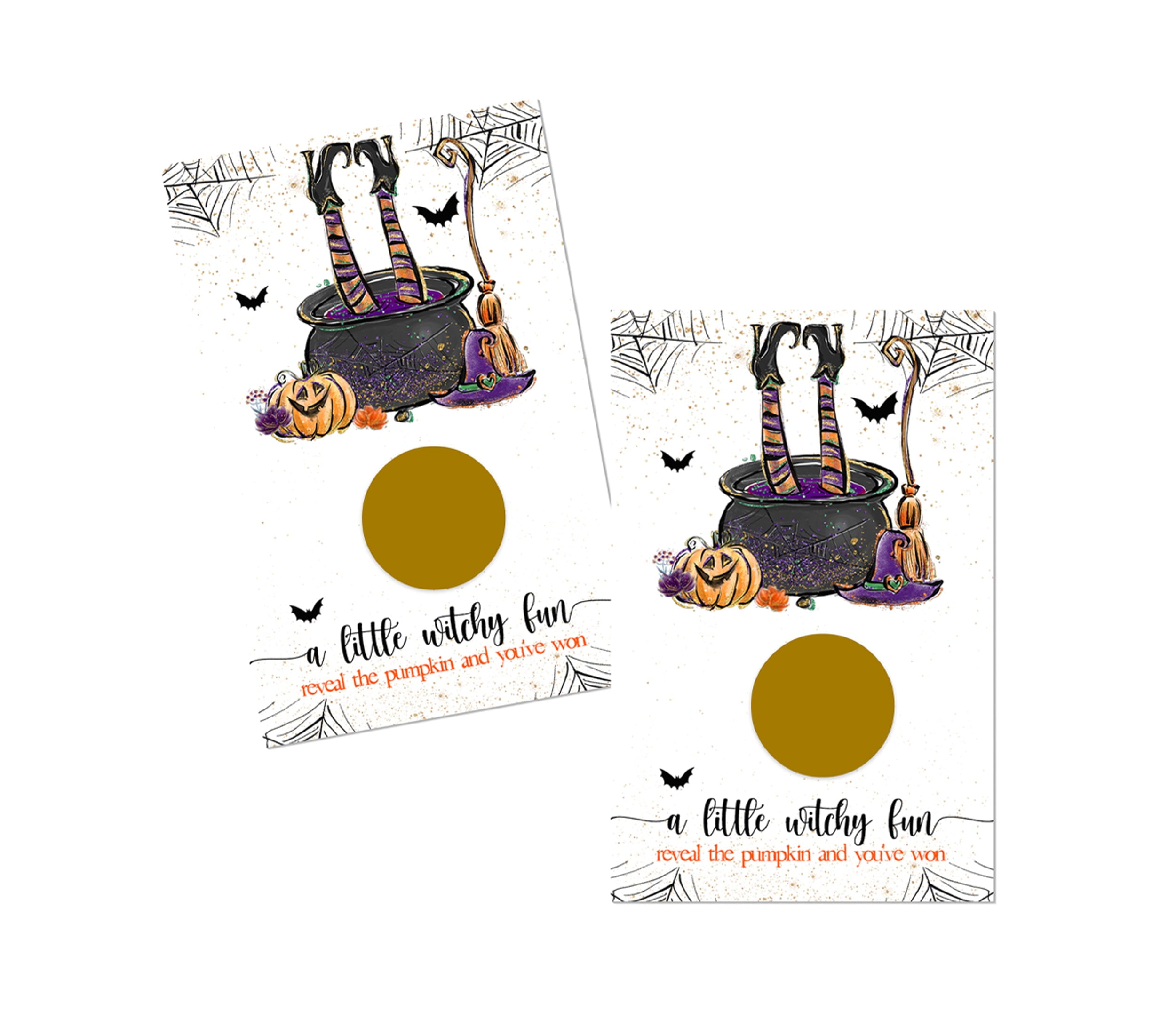 Witchy Fun Halloween Party Game Scratch Off Cards (30 Pack) Pumpkin Baby Shower Raffle Tickets Kids Fall Festival Bewitched Wedding Favors - Paper Clever Party