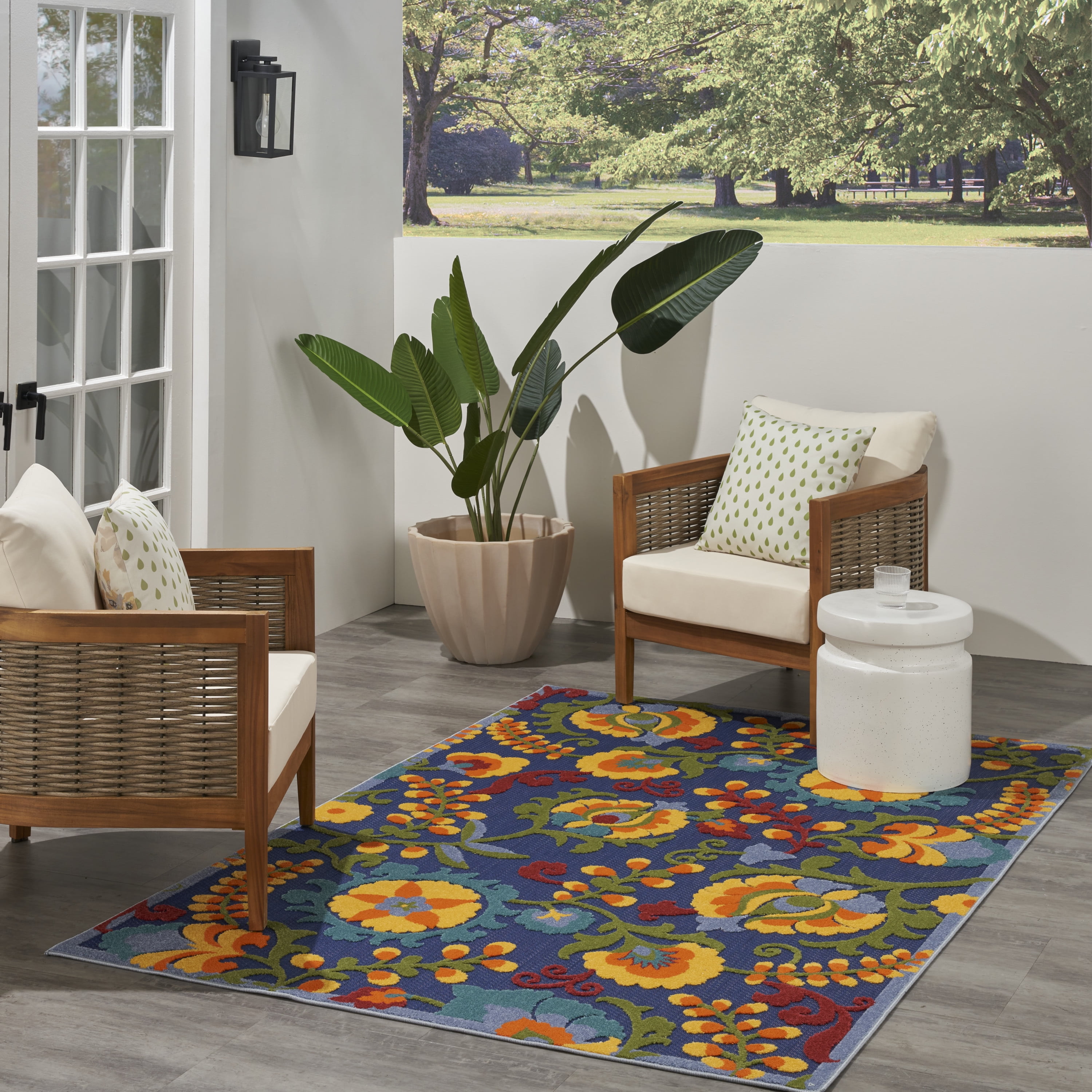 Nourison Aloha Indoor/Outdoor Navy Multicolor 6' x 9' Area Rug (6x9)