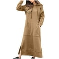 thumbnail image 3 of Oksale Plus Size Full Length Hoodies Dresses for Women Trendy Side Splitted Sweatshirt Dress with Pockets Loose Long Sleeve Dresses Drawstring Solid Color Dress for Outside Khaki M, 3 of 7
