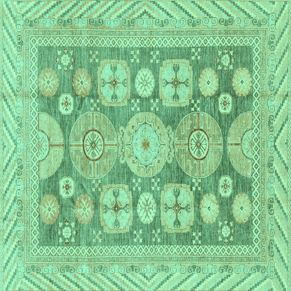 Ahgly Company Indoor Square Oriental Turquoise Blue Traditional Area Rugs, 8' Square