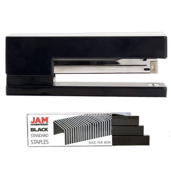 JAM Paper Office & Desk Set, Black, 1 Stapler & 1 Staples, 2 Pack