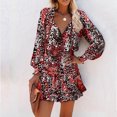 thumbnail image 2 of Edvintorg Dresses for Women 2025 Fall Fashion Women's Casual Printing Long Sleeve V Neck Elastic Waistband Dress Beach Outfits for Women, 2 of 6
