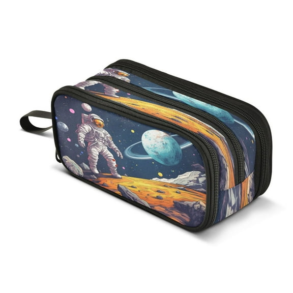 ALAZA Astronaut Space Pencil Case Bag 3 Compartment Pen Pouch Large Storage Holder Box Organizer
