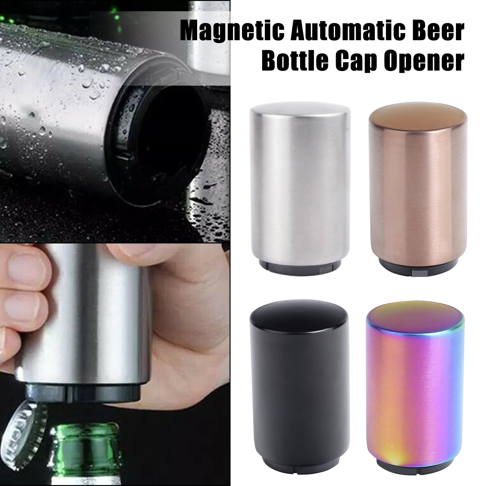Gold Magnetic Beer Bottle Opener with Cap Catcher Stainless Steel Magnet Push 