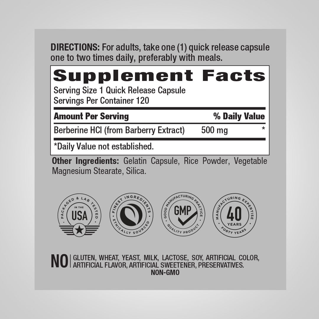 Berberine 500mg | 120 Capsules | Barberry Extract Supplement | by Piping Rock