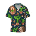 thumbnail image 2 of Lsque Cute Hedgehogs Cactus Blue print Men's Cuban Collar Short Sleeve Shirt Summer Beachwear Casual Button Down Fashionable Vacation Leisure Shirt-3X-Large, 2 of 7