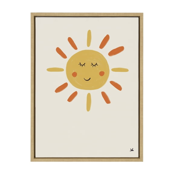 Kate and Laurel Sylvie Sleepy Sun Framed Canvas Wall Art by Kelly Knaga 18x24 Natural Whimsical Happy Sun Art for Wall
