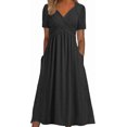 thumbnail image 1 of Robes de Printemps pour Femmes Décontractées Manches 3/4 Longue Robe Évasée Basique Plage Vacances Travail Maxi Robe 2025, 1 of 5
