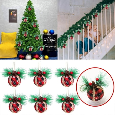 

SKBEY Fabric Tassel Garland Chandelier Car Ornament Easter Home Decorations Easter Garland with Lights Shatterproof Christmas Ornaments With Pinecones & Greenery 6pcs Buffalo Plaid Ornaments
