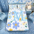thumbnail image 3 of Meiyoeat Lovely Wildflower Letter M Full Size Sheets 4-Piece for Girls Teens, Sweet Monogram Bed Sheets, Light Blue Yellow White, 3 of 6
