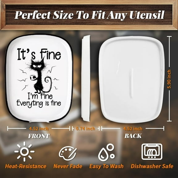 Spoon Rest for Stove Top Cat Pattern 4.52"x5.9" Large Spoon Holder Heat Resistant Utensil Holder Kitchen Counter Decor for Cooking Lover