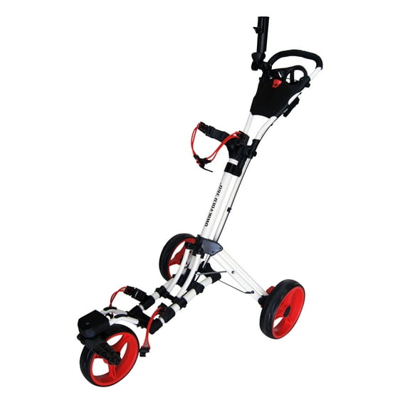 QWIK-FOLD 360 Swivel 3 Wheel Push Pull Golf Cart with 360 Rotating Front Wheel, One Second to Open and Close Folding Cart, Collapsible Cart