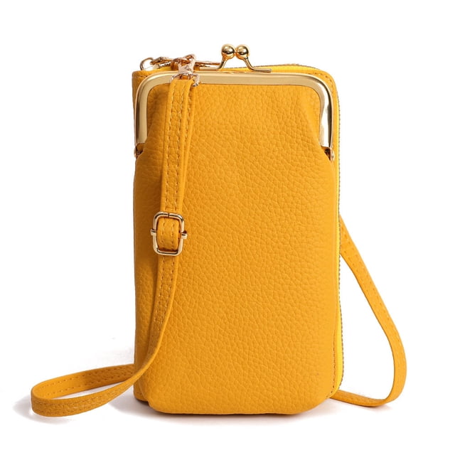 Bolso bandolera pequeño para mujer, monedero para teléfono móvil, cartera, tarjetero, bolsillo de viaje, monedero pequeño para teléfono móvilamarillo:;:;