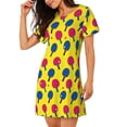 thumbnail image 2 of Rateoe Colorful Ping Pong Print Women’s Nightdress – Cozy Cotton Short-sleeved Sleep Shirt, Loose-Fit Sleepwear, Perfect for Relaxing and Sleeping, 2 of 6