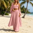 thumbnail image 4 of Maqroz Womens 3 Piece Outfits Sleeveless V Neck Crop Top Long Sleeve Open Front Cardigan Cover Up Wide Leg Pants Casual Beach Vacation Lounge Wear Boho Matching Sets, 4 of 7