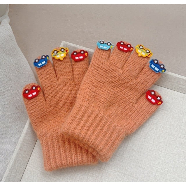 Guantes cálidos y cómodos para niños con cinco dedos pegatinas coche personalidad bebé guantes Otoño e Invierno niños y niñas Dedo de punto mano