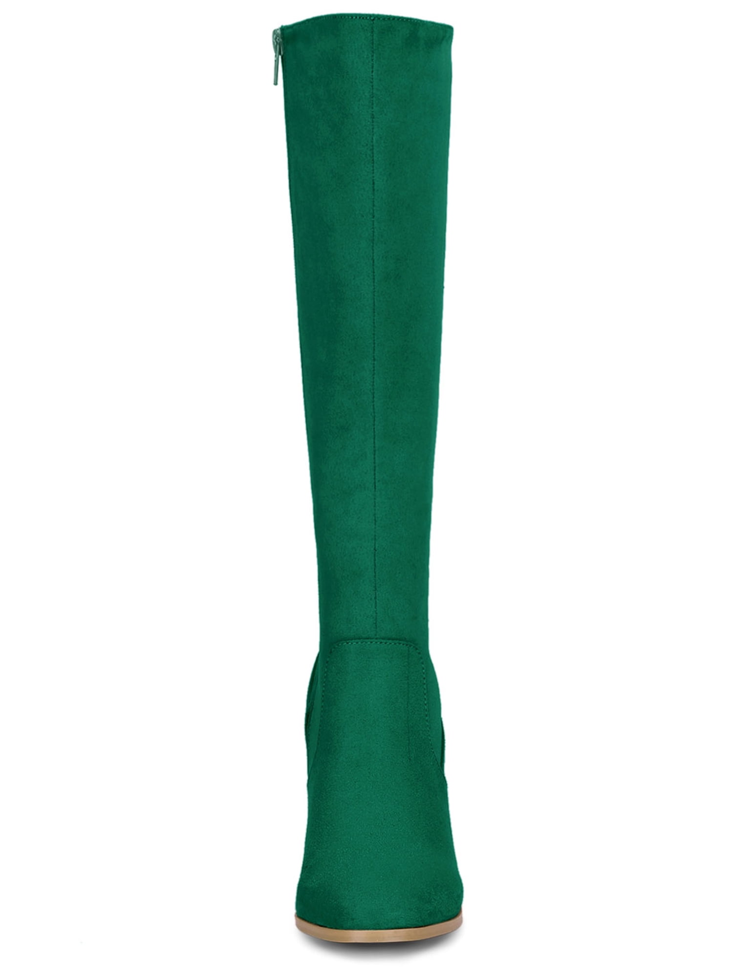 DARING DIVA Women's Stylish Side Zipper Chunky Heel Knee High Boots Emerald Green 8.5