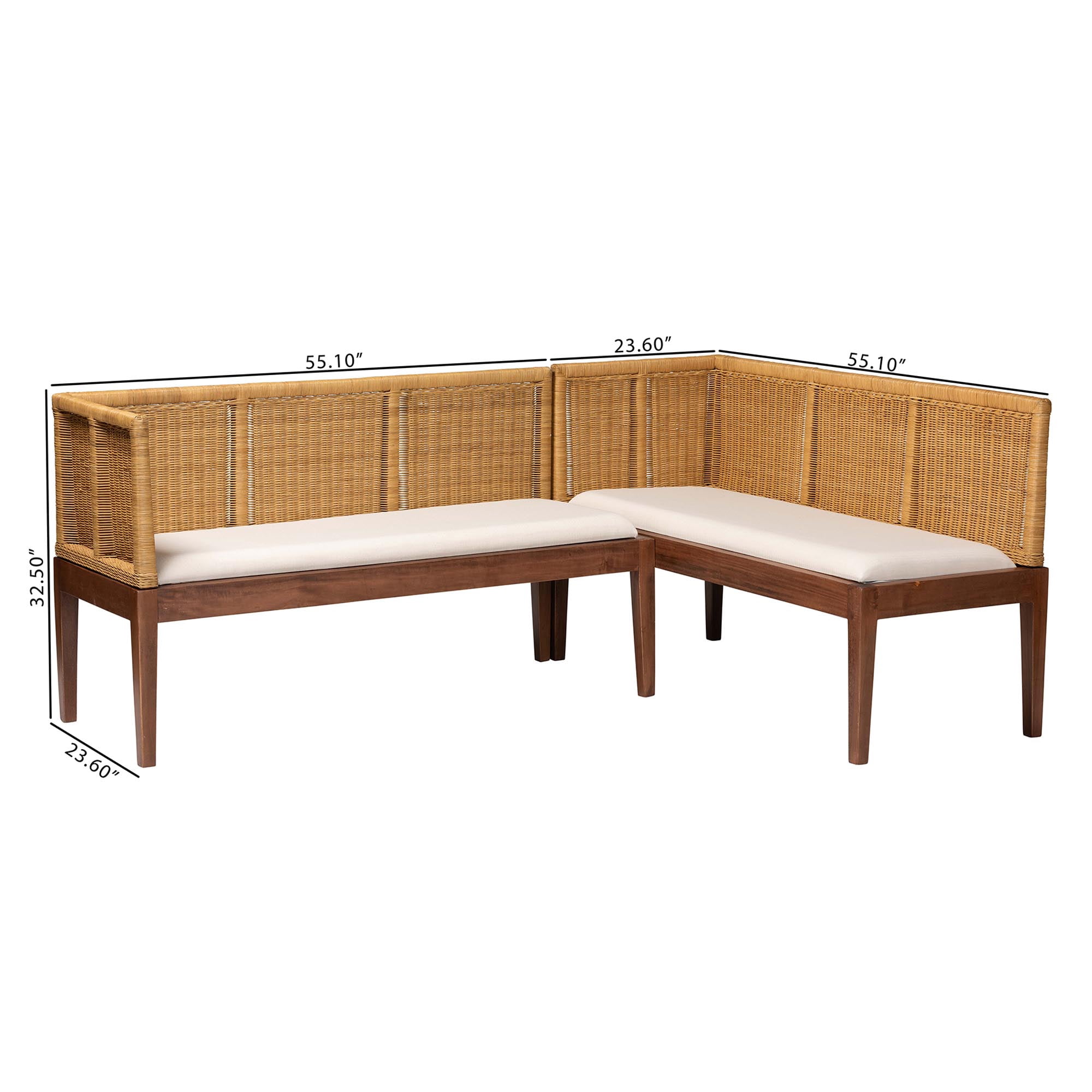 Baxton Studio Tabanan Boho Dining Nook Banquette set, 2-Piece, Brown