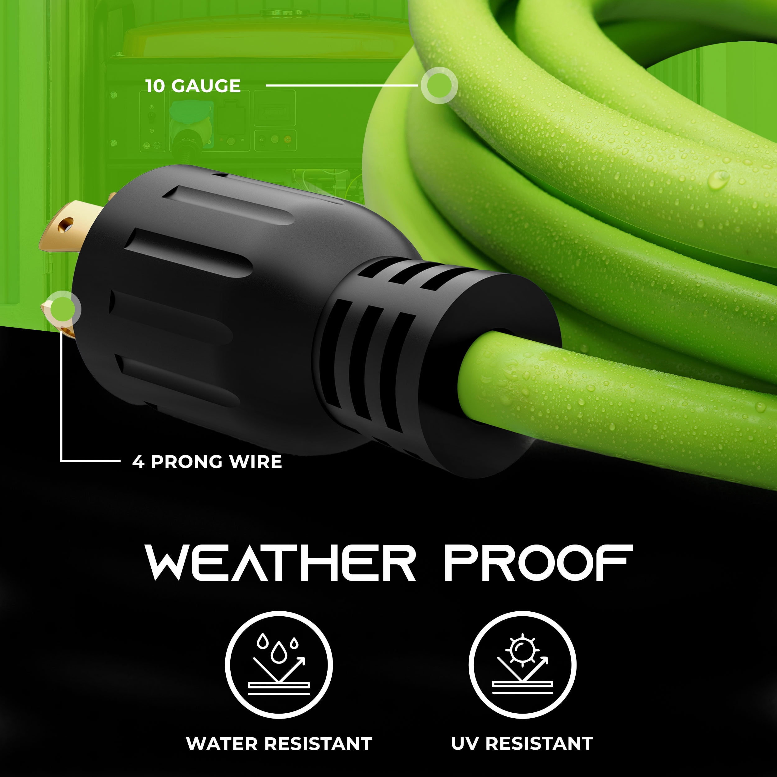 GearIT 30-Amp Generator Extension Cord (6 Feet) 4-Prong 120/250-Volt 7500W, NEMA L14-30P/L L14-30R, 10 Gauge SJTW Locking Power Cord for Manual Transfer Switch, Portable Generators