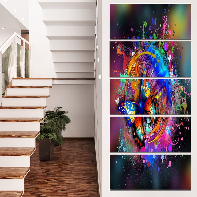 Butterfly over Abstract Background - Abstract Wall Art Canvas